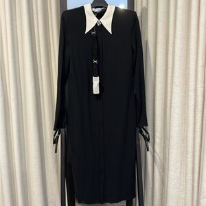 VERSACE CONTRAST-COLLAR SABLÉ MIDI SHIRT DRESS - Size 40 -‎ NWT